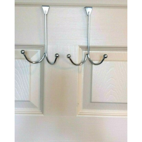 Essentials Over the Door Double Hooks New Chrome Plated Hang Clothes 6" - Picture 3 of 5